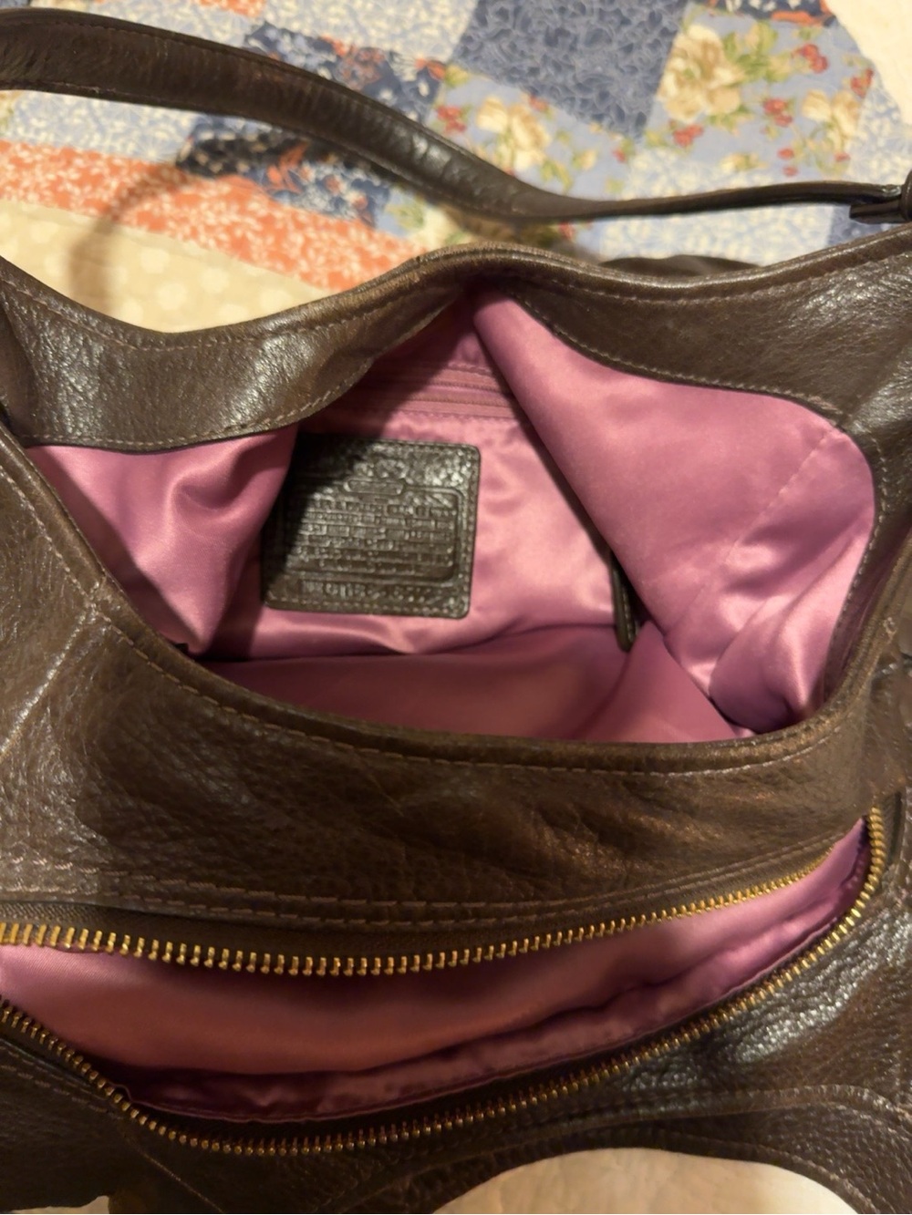Coach Dark Brown Pebbled Leather Shoulder Bag with Gold Hardware - Picture 6 of 6